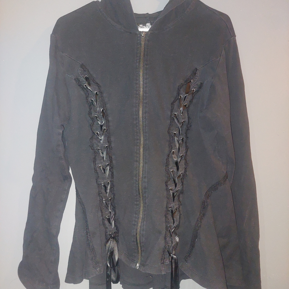 Royal Bones Black Lace-Up Lace Hoodie